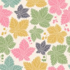 Seamless Pattern With Leaves And Berries Royalty Free Stock Photography