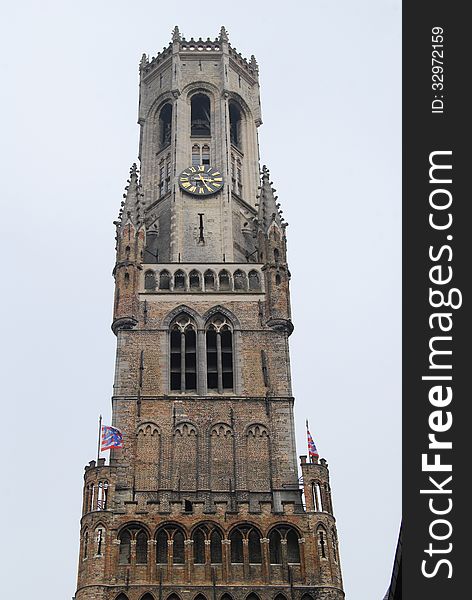 Historic belfry tower Bruges Market Square. Historic belfry tower Bruges Market Square
