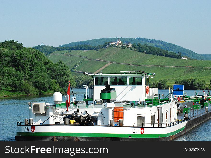 Commercial barge on Mosel river. Commercial barge on Mosel river