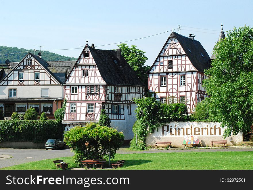 Typical wooden houses, Punderich, Mosel. Typical wooden houses, Punderich, Mosel