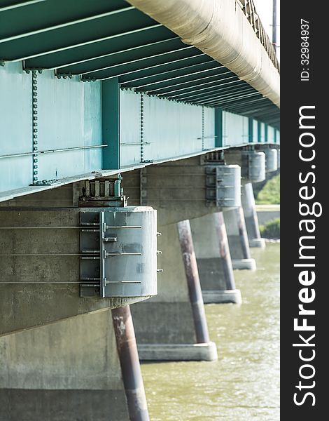 The details of the steel trusses under a bridge. The details of the steel trusses under a bridge