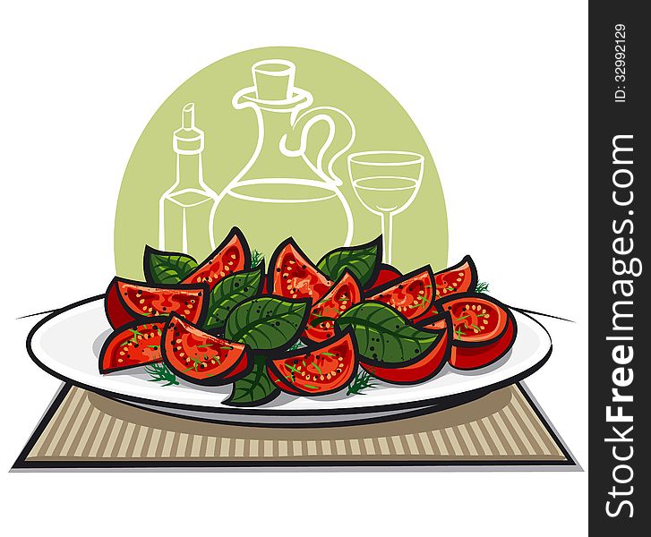 Illustration of fresh salad with tomatoes