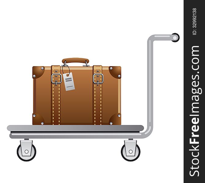 Illustration of luggage cart with suitcase