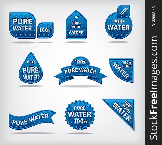 Illustration of pure water labels and bafges