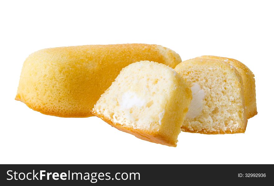 Vanilla cream cake isolated on white background