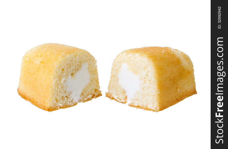 Vanilla cream cake isolated on white background