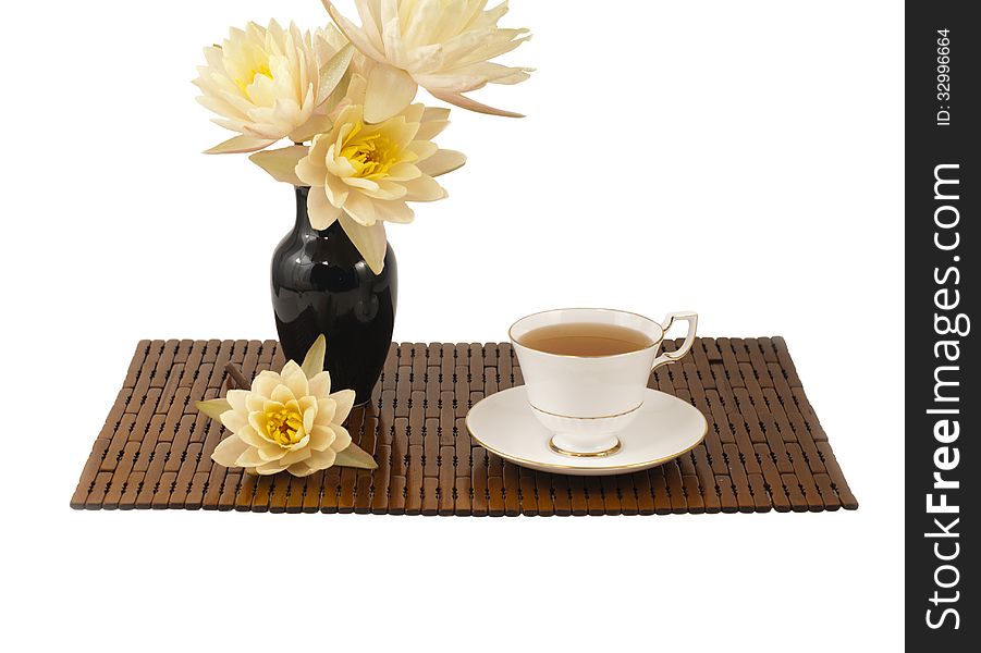 Cup Of Tea On Bamboo Mat.