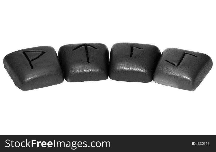 4 runes in black and white shot on white background. 4 runes in black and white shot on white background