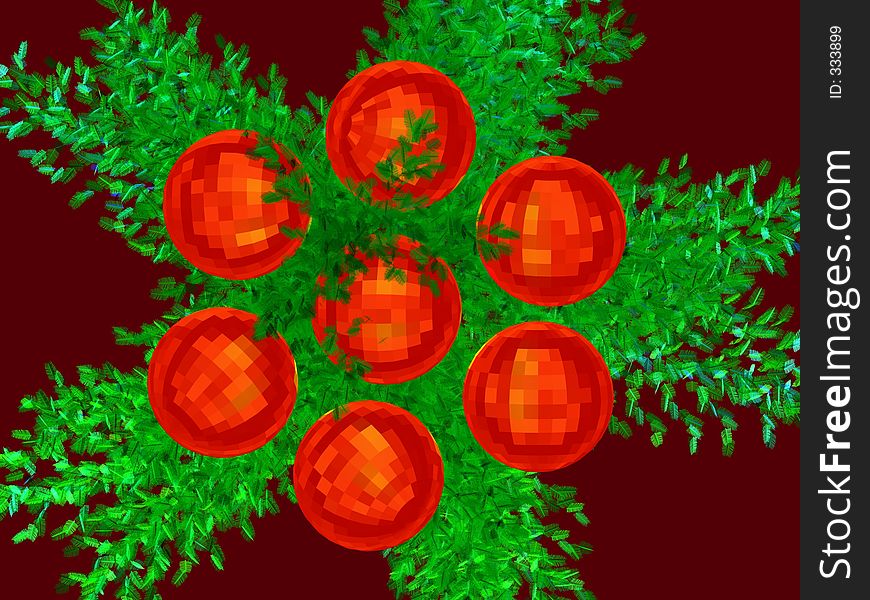 3D - Christmas decoration with faceted chrome red balls on the vinous background. 3D - Christmas decoration with faceted chrome red balls on the vinous background