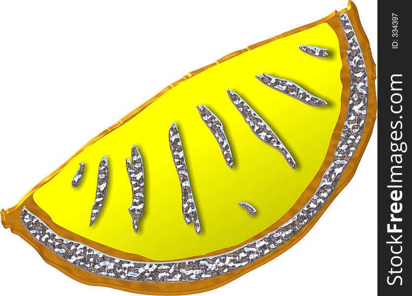 This illustration depicts a slice of lemon with a metallic finish. This illustration depicts a slice of lemon with a metallic finish.