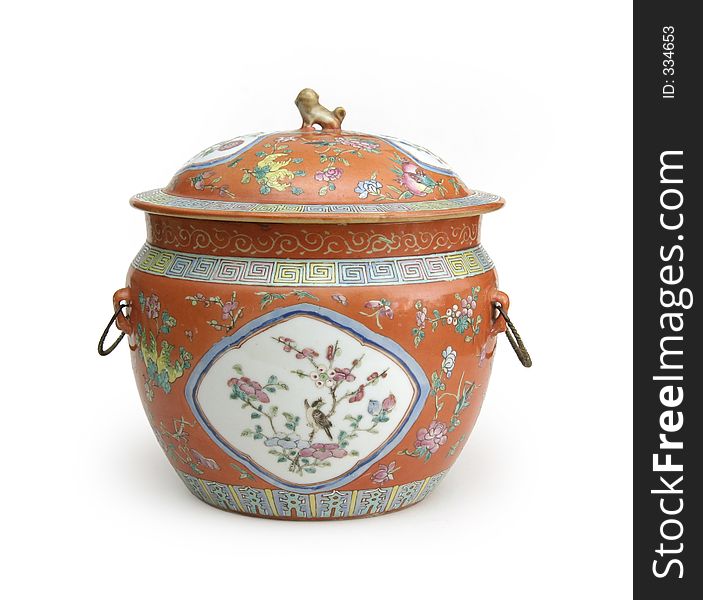 Decorative painted china urn with matching cover