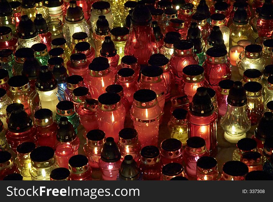 Many candles closeup