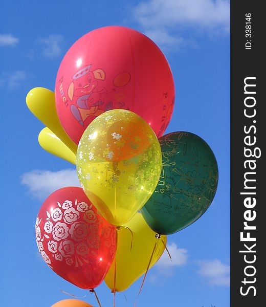 The connected air spheres on a background of the sky. The connected air spheres on a background of the sky