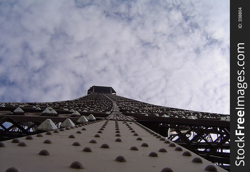 Eiffel tower in the second floor looking to the sky