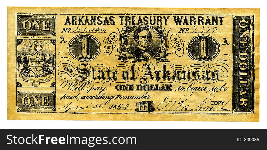 Photo of Confederate Treasury Note - Civil War Era. Photo of Confederate Treasury Note - Civil War Era