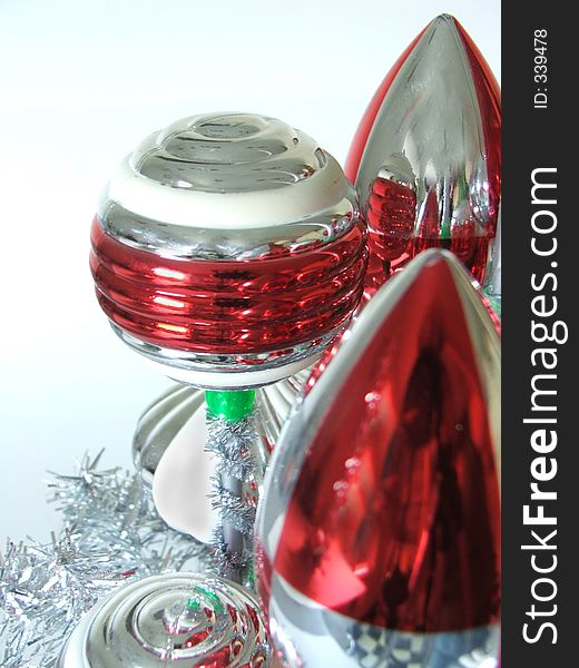 Odd red & silver retro ornaments. Odd red & silver retro ornaments.