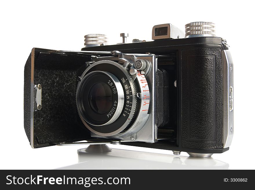 Old 35 film camera with prime 50mm lens. Old 35 film camera with prime 50mm lens