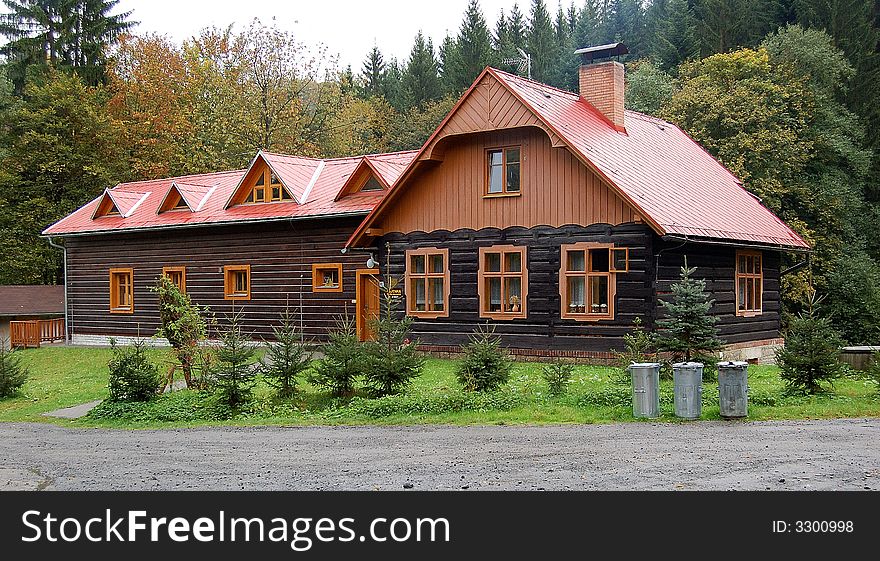 Photograph frame house - traditional architecture, Valassko, Moravia, Czech Republic; forester's lodge