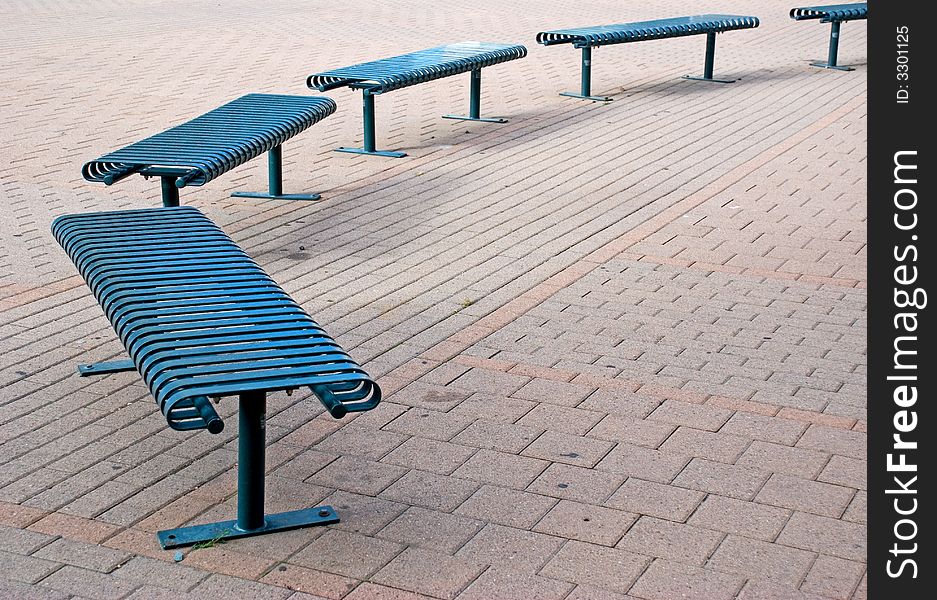 Park benches in a semi circle