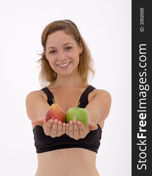 Fitness girl with fruits