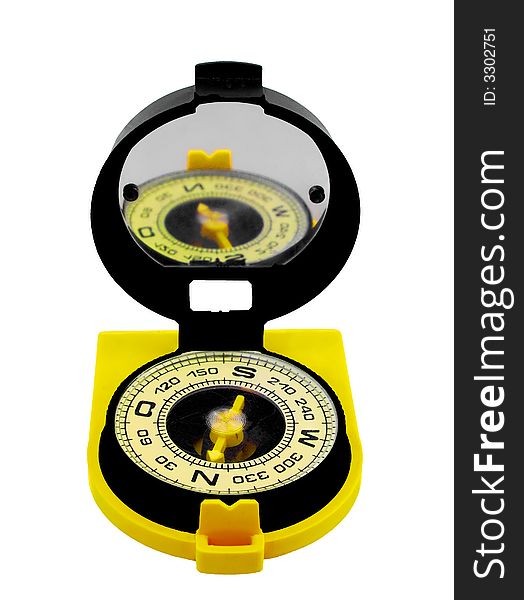A compass, the device for orientation on unfamiliar district. Object on a white background. A compass, the device for orientation on unfamiliar district. Object on a white background.