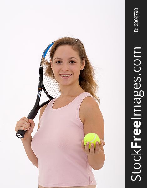 Girl with tennis racket, isolated. Girl with tennis racket, isolated