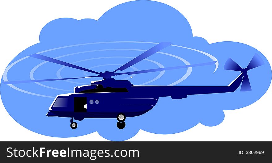 Helicopter flying in the blue sky