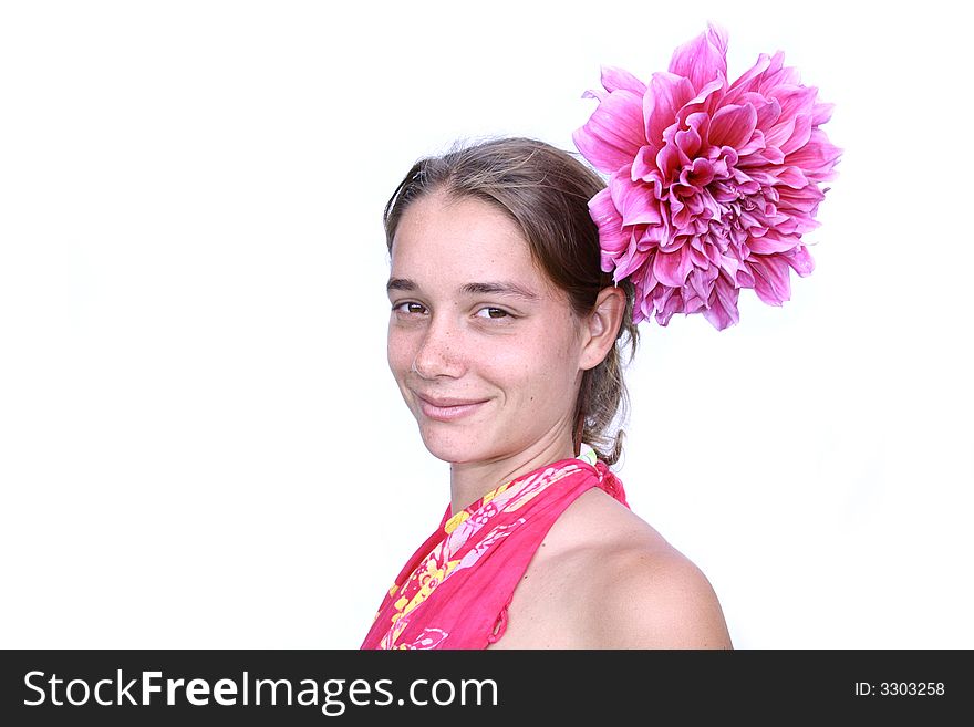 Young woman with flower in hair