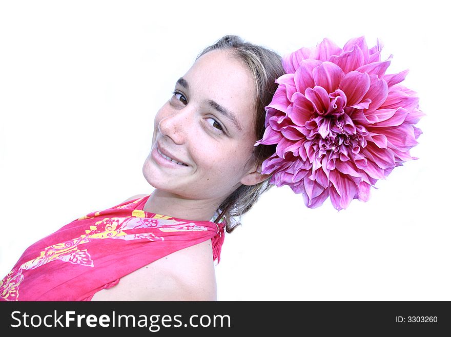 Young woman with flower in hair