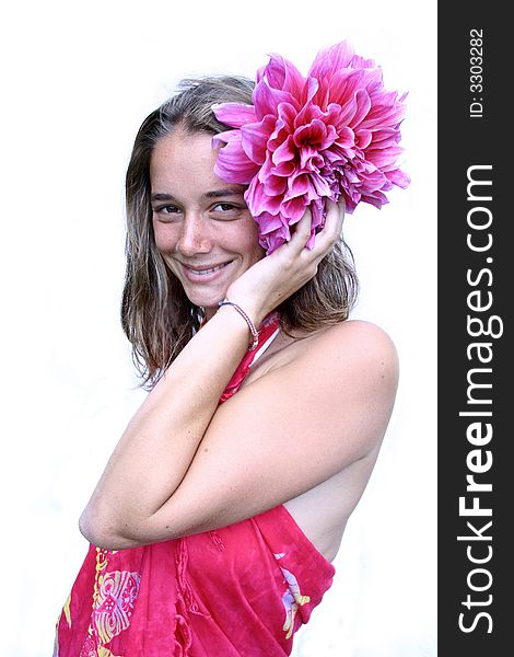 Young woman with flower in hair