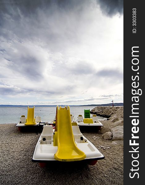 The treadle-boat on beach in Croatia