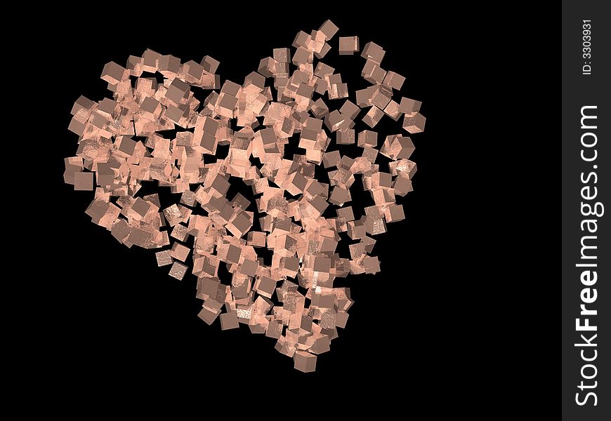 A unique valentine s Day heart created using pink cubic particles, isolated on a black background. A unique valentine s Day heart created using pink cubic particles, isolated on a black background.