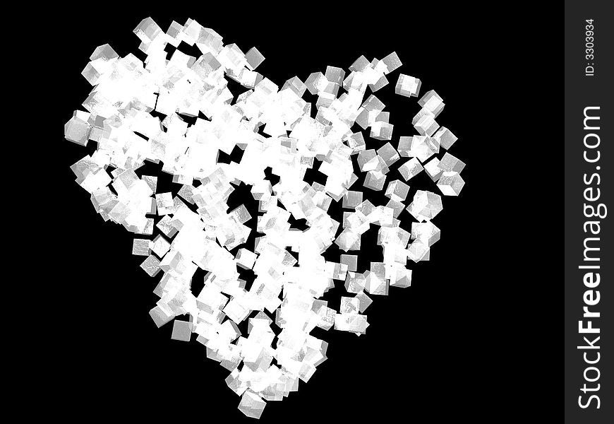 A unique valentine s Day heart created using white cubic particles, isolated on a black background. A unique valentine s Day heart created using white cubic particles, isolated on a black background.