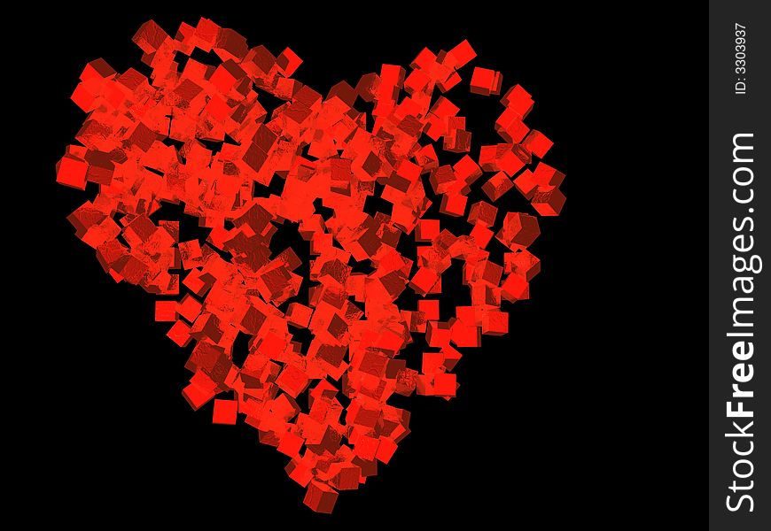 A unique valentine s Day heart created using red cubic particles, isolated on a black background. A unique valentine s Day heart created using red cubic particles, isolated on a black background.