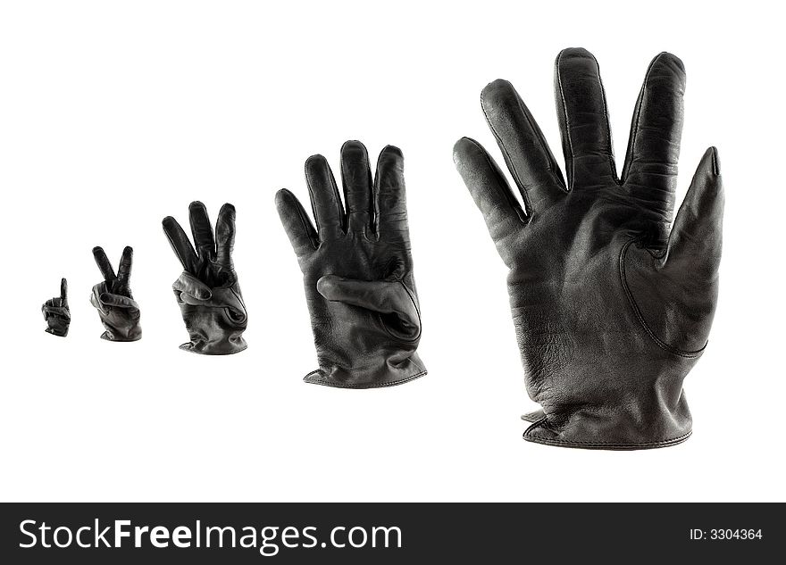 Black leather gloves gesturing fingers. Black leather gloves gesturing fingers