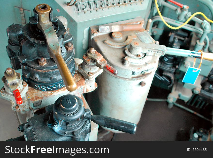 A cab shot of a diesel locomotive, showing controls and throttle. A cab shot of a diesel locomotive, showing controls and throttle