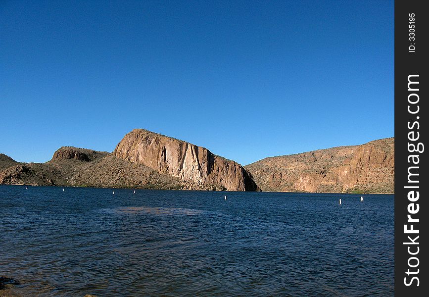 Horizontal view of Saquaro Lake near Apache Junction, Arizona. Horizontal view of Saquaro Lake near Apache Junction, Arizona