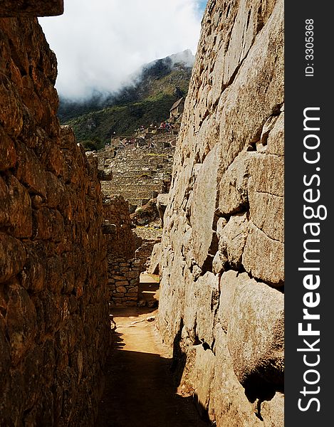 Machu Picchu stone Alley way. Machu Picchu stone Alley way