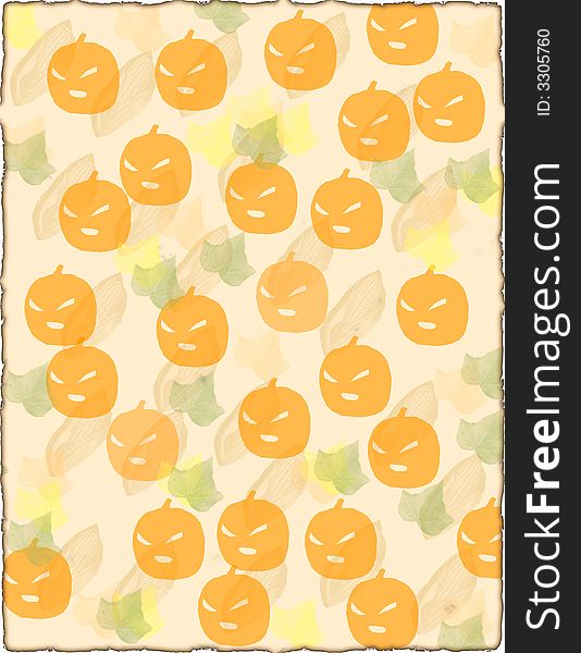 A stationary page of falling leaves and pumpkins for backgroung and scrapbooking.