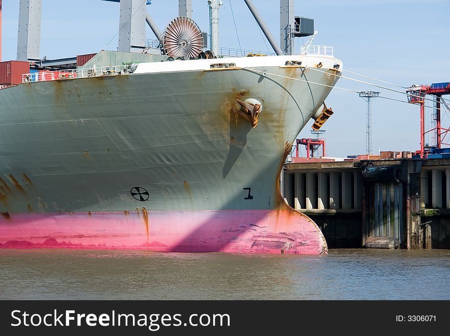 Bow of a container vessel. Bow of a container vessel