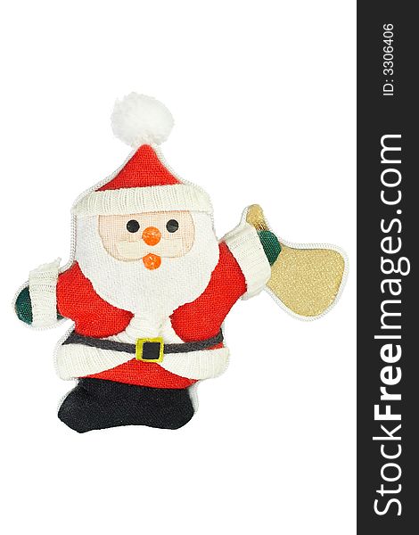 Statuette of Santa claus with bell isolated with clipping path