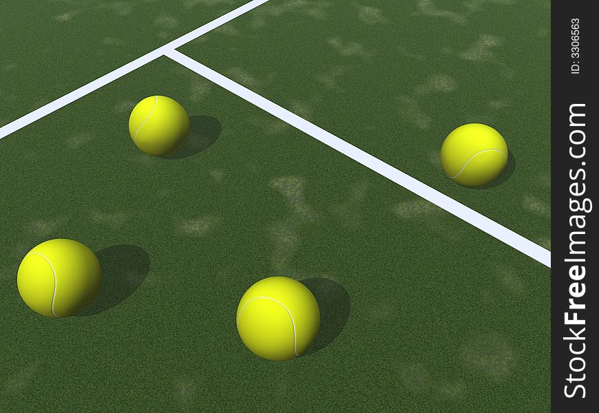 Tennis balls of yellow on a juicy green grass