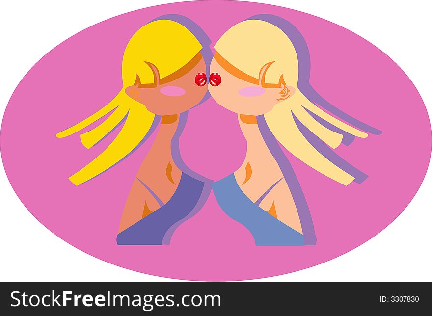 Vector image of cartoon lesbian kiss