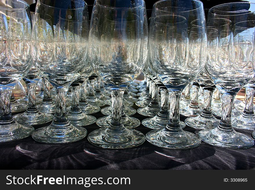 Wineglasses on the table sparkling clean and ready for party