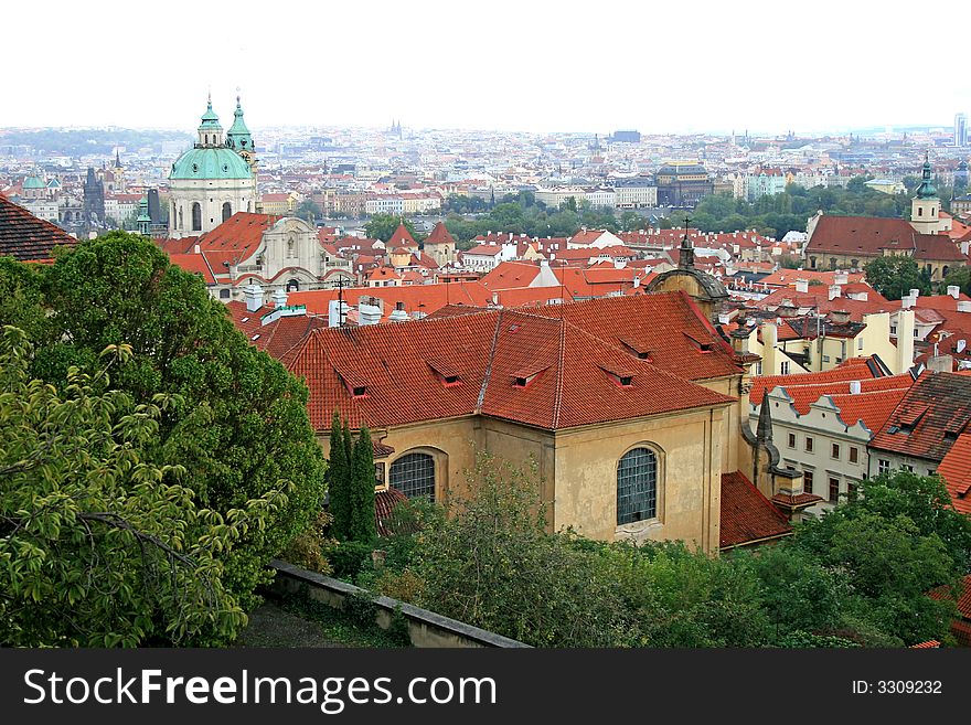 The aerial view of Prague City from Prague Castle