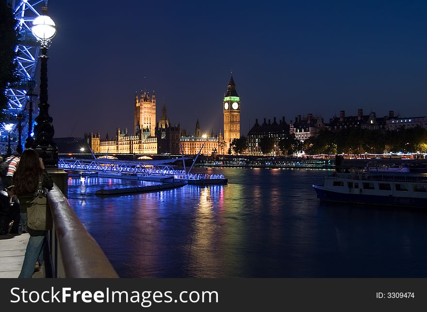 View of the city life with the big ben as background. View of the city life with the big ben as background