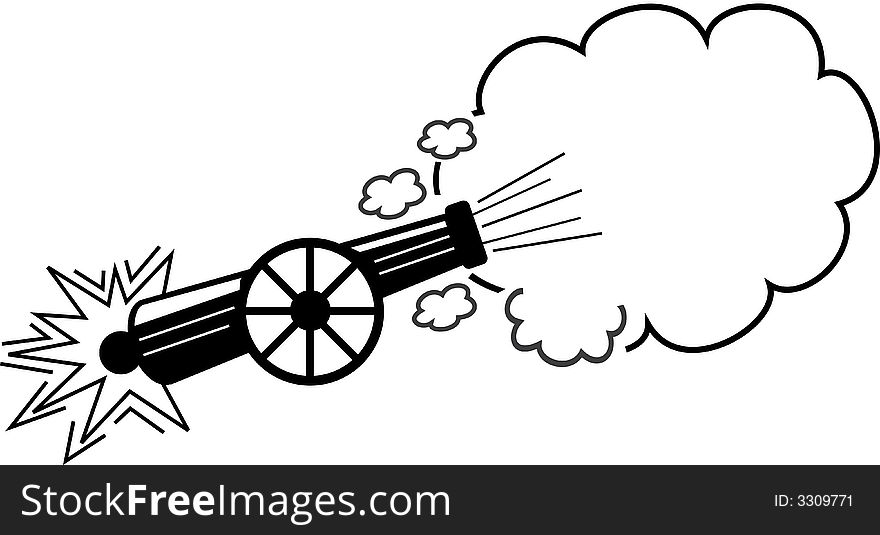 A cannon shooting - and making a frame for filling with text, offers etc. Available as Illustrator-file. A cannon shooting - and making a frame for filling with text, offers etc. Available as Illustrator-file