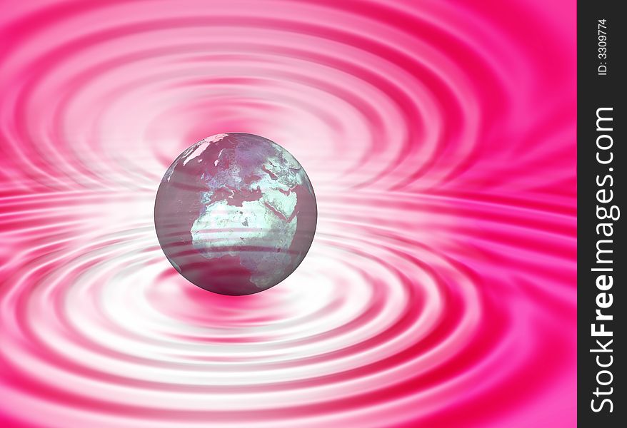 World concept between pink and white ripples. World concept between pink and white ripples