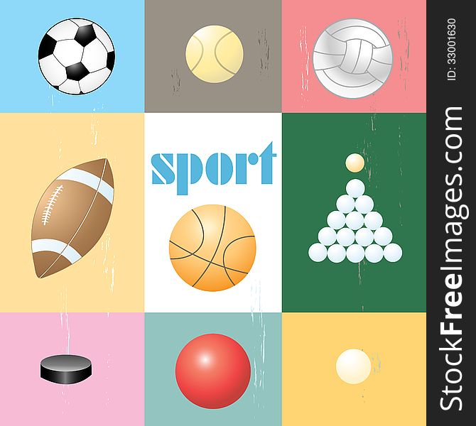 Set of different types of sports balls on colored backgrounds. Set of different types of sports balls on colored backgrounds