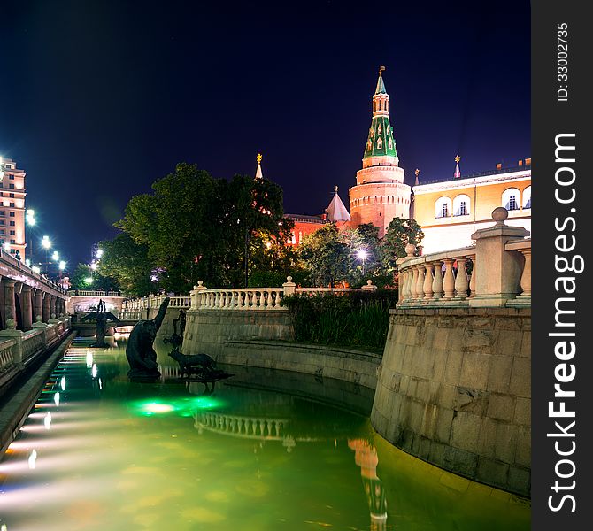 Manezhnaya Square At Night In Moscow